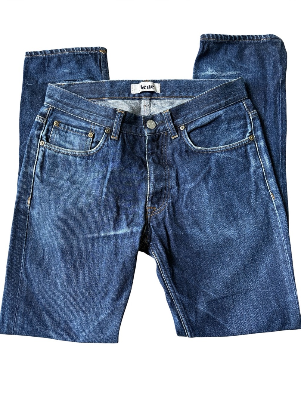 Acne Men’s Roc New Raw Dark Blue Denim Jeans, 31/32